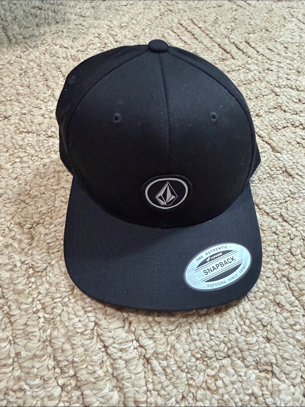 Volcom Black Snapback with White Logo Patch